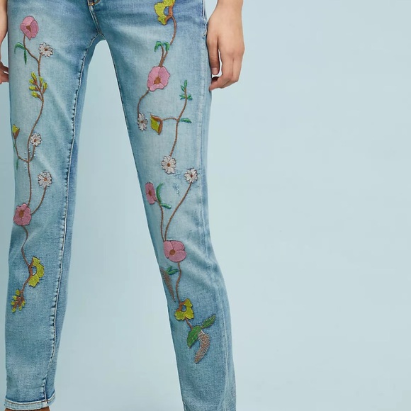 Pilcro & the Letterpress Floral-Bordado Novio Embroidered Boyfriend Jeans US 28 - Picture 5 of 16